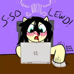Size: 540x540 | Tagged: suggestive, artist:anonymous, derpibooru import, oc, oc:floor bored, ponified, earth pony, pony, /mlp/, 4chan, blood, blushing, computer, drawthread, laptop computer, meme, nosebleed, ponified meme, solo