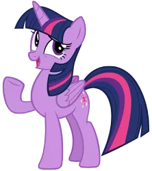 Size: 6036x6800 | Tagged: safe, artist:andoanimalia, derpibooru import, twilight sparkle, twilight sparkle (alicorn), alicorn, pony, a flurry of emotions, female, folded wings, mare, open mouth, raised eyebrow, raised hoof, simple background, smiling, solo, transparent background, unsure, vector, wings