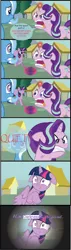 Size: 487x1717 | Tagged: safe, derpibooru import, starlight glimmer, trixie, twilight sparkle, twilight sparkle (alicorn), alicorn, pony, unicorn, all bottled up, comic, cross-popping veins, floppy ears, low quality, quiet, ragelight glimmer, song reference, the sound of silence