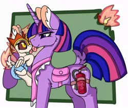 Size: 1024x864 | Tagged: safe, artist:cuddlelamb, derpibooru import, daybreaker, princess celestia, twilight sparkle, alicorn, pony, :p, apron, baby, baby pony, bag, candy, clothes, cute, diabreaker, diaper, dock, drool, female, filly, fire extinguisher, foal, food, poofy diaper, saddle bag, tongue out, younger