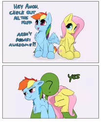 Size: 1778x2143 | Tagged: safe, artist:whiskeypanda, derpibooru import, fluttershy, rainbow dash, oc, oc:anon, human, pegasus, pony, /mlp/, 2 panel comic, blushing, chest fluff, comic, cute, daaaaaaaaaaaw, dashabetes, drawthread, eyes closed, female, floppy ears, fluffershy, fluffy, flustered, frown, holding a pony, hug, mare, scrunchy face, shyabetes, simple background, sitting, smiling, snuggling, text, trio, tsunderainbow, tsundere, weapons-grade cute