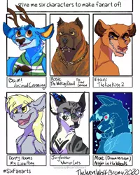 Size: 1080x1350 | Tagged: safe, artist:thewerewolfbrony, derpibooru import, derpy hooves, anthro, big cat, cat, deer, dog, lion, pegasus, pony, six fanarts, animal crossing, anthro with ponies, clothes, crossover, female, jayfeather, male, mare, night in the woods, smiling, the lion king, the walking dead, vitani, warrior cats