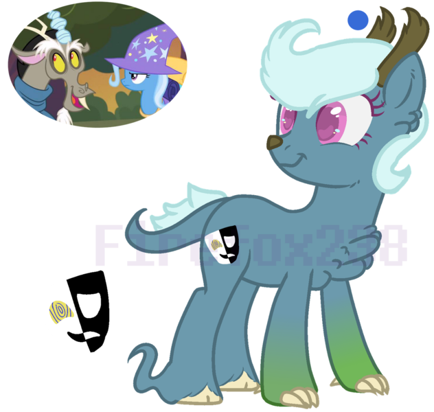Size: 1280x1216 | Tagged: artist:firefox238, derpibooru import, discord, female, hybrid, interspecies offspring, male, oc, offspring, parent:discord, parents:trixcord, parent:trixie, safe, shipping, simple background, straight, transparent background, trixcord, trixie