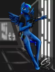 Size: 1024x1326 | Tagged: anthro, artist:adhiguna, artist:johnathon-matthews, blaster, derpibooru import, deviantart watermark, galactic empire, may the fourth be with you, obtrusive watermark, oc, oc:film strip, pegasus, safe, star wars, watermark