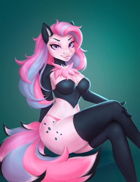 Size: 1700x2209 | Tagged: anthro, artist:kayav_art, breasts, clothes, commission, cute, derpibooru import, evening gloves, gloves, long gloves, socks, solo, stockings, suggestive, thigh highs, ych result