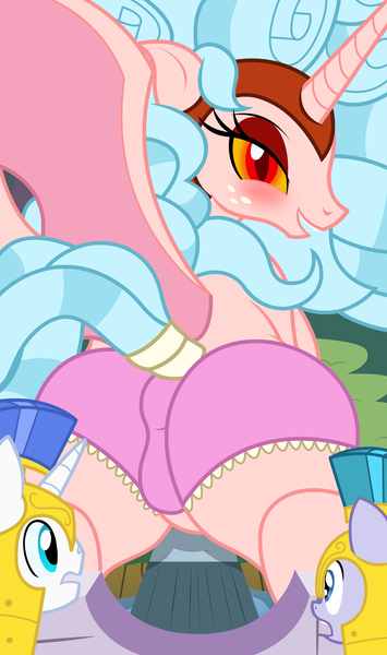 Size: 2090x3530 | Tagged: suggestive, artist:badumsquish, derpibooru import, cozy glow, alicorn, pony, unicorn, art pack:pantiepalooza3, the ending of the end, alicornified, anus cameltoe, attack on pony, attack on titan, blushing, cameltoe, clothes, cozy glutes, cozycorn, freckles, frilly underwear, giant demon alicorn cozy glow, giant pony, looking at you, macro, outdoors, panties, race swap, royal guard, tail wrap, underwear