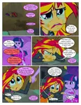 Size: 612x792 | Tagged: safe, artist:greatdinn, artist:newbiespud, derpibooru import, edit, edited screencap, screencap, sunset shimmer, twilight sparkle, comic:friendship is dragons, equestria girls, equestria girls (movie), clothes, comic, crying, dialogue, female, holding hands, injured, looking up, screencap comic