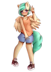 Size: 2893x4092 | Tagged: alternate version, anthro, artist:koizumisho, background removed, derpibooru import, oc, oc:mango foalix, peace sign, pegasus, pegasus oc, safe, simple background, solo, transparent background, wings