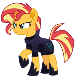 Size: 1024x1045 | Tagged: safe, artist:emeraldblast63, derpibooru import, sunset shimmer, tempest shadow, pony, unicorn, my little pony: the movie, armor, broken horn, clothes swap, female, horn, image, mare, png, raised hoof, simple background, sunset is anakin, transparent background
