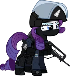 Size: 6000x6528 | Tagged: safe, alternate version, artist:n0kkun, derpibooru import, part of a set, rarity, pony, unicorn, armor, assault rifle, balaclava, belt, boot, clothes, commission, eyeshadow, famas, female, france, french, gign, gloves, gun, handgun, helmet, holster, knee pads, makeup, mare, mask, model 686, pants, police, pouch, ppe, radio, revolver, rifle, simple background, solo, transparent background, watch, weapon, wristwatch