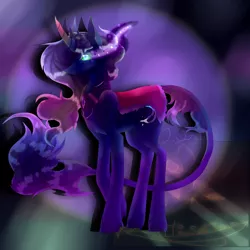 Size: 5800x5800 | Tagged: absurd resolution, all the purple, artist:florarena-kitasatina/dragonborne fox, beads, cape, cel shading, clothes, commission, curved horn, dat mane tho, dat tail tho, derpibooru import, horn, how even, jewelry, leonine tail, multicolored hair, oc, oc:jules moonshade-darkov, offspring, parent:king sombra, parent:princess luna, parents:lumbra, raised leg, regalia, safe, shading, shadow, shooting star, signature, slit pupils, solo, sombra eyes, unofficial characters only, unshorn fetlocks, watermark