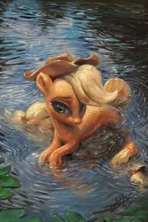 Size: 800x1200 | Tagged: applejack, artist:assasinmonkey, cowboy hat, derpibooru import, female, hat, lilypad, pond, safe, seaponified, seapony applejack, seapony (g4), solo, species swap, stetson, water