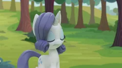 Size: 1920x1080 | Tagged: safe, derpibooru import, screencap, rarity, pony, unicorn, gem of a problem, my little pony: pony life, my little pony: stop motion short, eyes closed, sad, solo, tree