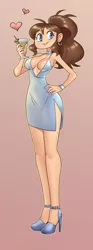 Size: 2000x5363 | Tagged: absolute cleavage, artist:nauth, breasts, cleavage, clothes, community related, derpibooru import, dress, gradient background, heart, human, human oc, oc, oc:alissa, pinup, pokémon, sexy, solo, suggestive, unofficial characters only