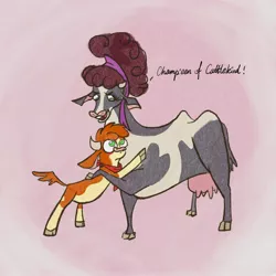 Size: 2048x2048 | Tagged: arizona cow, artist:laya-21, bandana, cloven hooves, community related, cow, derpibooru import, duo, female, gradient background, hug, minnesota cow, mother and child, mother and daughter, safe, them's fightin' herds, udder