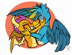 Size: 1280x982 | Tagged: safe, artist:g-elric, derpibooru import, gallus, smolder, dragon, gryphon, cheek squish, cute, female, gallabetes, interspecies, male, nuzzling, shipping, smolderbetes, smollus, squishy cheeks, straight