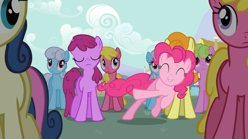 Size: 1920x1080 | Tagged: safe, derpibooru import, screencap, berry punch, berryshine, bon bon, carrot top, cherry berry, daisy, flower wishes, golden harvest, linky, pinkie pie, shoeshine, sweetie drops, earth pony, pony, the last roundup, background pony