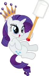 Size: 2622x4060 | Tagged: safe, artist:anime-equestria, derpibooru import, rarity, pony, unicorn, blushing, crown, cute, food, gem, happy, horn, jewelry, marshmallow, queen, raribetes, rarity is a marshmallow, regalia, simple background, solo, staff, transparent background, vector