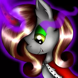 Size: 1000x1000 | Tagged: safe, artist:terezas474747, derpibooru import, oc, oc:paint heart, unicorn, bust, colored horn, corrupted, curved horn, dark magic, horn, magic, possessed, royal cape, solo, sombra eyes, sombra horn, unicorn oc