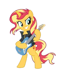 Size: 5859x7000 | Tagged: safe, artist:emeraldblast63, derpibooru import, idw, sunset shimmer, pony, spoiler:comic, spoiler:comic79, clothes, guitar, idw showified, jacket, leather jacket, musical instrument, show accurate, simple background, solo, transparent background