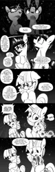 Size: 960x3000 | Tagged: safe, artist:mamatwilightsparkle, derpibooru import, moondancer, spike, twilight sparkle, dragon, pony, unicorn, baby, baby spike, blushing, comic, glasses, monochrome, night, stargazing, tumblr, younger