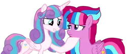 Size: 2287x982 | Tagged: safe, artist:徐詩珮, derpibooru import, princess flurry heart, oc, oc:bubble sparkle, bubbleverse, alternate universe, base used, canon x oc, cousins, female, flurrybble, incest, lesbian, magical lesbian spawn, magical threesome spawn, multiple parents, next generation, offspring, parent:glitter drops, parents:glittershadow, parent:spring rain, parents:sprglitemplight, parents:springdrops, parents:springshadow, parents:springshadowdrops, parent:tempest shadow, parent:twilight sparkle, shipping, simple background, transparent background, unamused