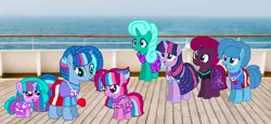 Size: 2340x1080 | Tagged: safe, artist:徐詩珮, derpibooru import, fizzlepop berrytwist, glitter drops, spring rain, tempest shadow, twilight sparkle, twilight sparkle (alicorn), oc, oc:bubble sparkle, oc:nova sparkle, oc:velvet berrytwist, alicorn, pony, unicorn, bubbleverse, series:sprglitemplight diary, series:sprglitemplight life jacket days, series:springshadowdrops diary, series:springshadowdrops life jacket days, alternate universe, base used, bisexual, broken horn, clothes, cute, equestria girls outfit, female, filly, glitterbetes, glitterlight, glittershadow, horn, lesbian, lifeguard, lifeguard spring rain, magical lesbian spawn, magical threesome spawn, multiple parents, next generation, offspring, parent:glitter drops, parent:spring rain, parent:tempest shadow, parent:twilight sparkle, parents:glittershadow, parents:sprglitemplight, parents:springdrops, parents:springshadow, parents:springshadowdrops, polyamory, shipping, siblings, sisters, sprglitemplight, springbetes, springdrops, springlight, springshadow, springshadowdrops, teenager, tempestbetes, tempestlight, twiabetes