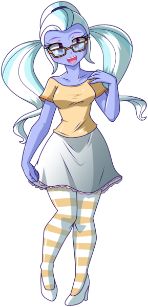 Size: 1633x3393 | Tagged: safe, artist:danmakuman, derpibooru import, edit, sugarcoat, equestria girls, alternate costumes, clothes, cute, glasses, high heels, looking at you, pantyhose, pigtails, shoes, simple background, skirt, skirt pull, smiling, socks, solo, striped socks, sugarcute, transparent background