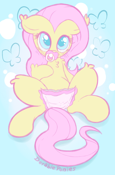 Size: 620x939 | Tagged: abstract background, artist:dorableponies, chest fluff, colored pupils, cute, derpibooru import, diaper, diaper change, diaper fetish, diapering, edit, female, fetish, fluttershy, looking at you, pacifier, pegasus, questionable, solo, solo female