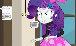 Size: 1057x648 | Tagged: safe, derpibooru import, edit, edited screencap, editor:thomasfan45, screencap, rarity, human, display of affection, equestria girls, equestria girls series, 1000 hours in ms paint, barrette, clothes, cute, description is relevant, female, happy, hypnosis, hypnotized, job, male, master, offscreen character, offscreen male, pendulum swing, personality change, persuasion, pocket watch, request, skirt, smiling, solo, speech bubble, story included, uniform