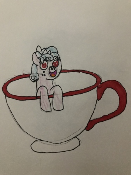 Size: 3024x4032 | Tagged: safe, artist:whistle blossom, deleted from derpibooru, derpibooru import, part of a set, cozy glow, pegasus, pony, bow, cozybetes, cup, cup of pony, cute, female, filly, foal, hair bow, looking at you, micro, open mouth, simple background, smiling, smiling at you, solo, teacup, traditional art, whistle blossom is trying to murder us, whistle blossom's teacup ponies, white background