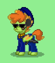 Size: 188x214 | Tagged: safe, derpibooru import, oc, oc:pony town cop, unofficial characters only, bat pony, pony, pony town, bat pony oc, bat wings, black glasses, blank expression, dimple, floofy mane, headset, no name character, patrol, pixel art, police, police baton, police hat, police officer, police pony, police uniform, short tail, sprite, stop right there criminal scum, sunglasses, weapon, wings