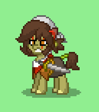 Size: 194x220 | Tagged: safe, derpibooru import, oc, oc:pony town insurgent, unofficial characters only, earth pony, pony, pony town, angry, bad guy, bandana, blood, bloody, criminal scum, fantasy class, guerilla fighter, pixel art, rebel, scar, separatist, sprite, sword, terrorist, unknown pony, warrior, weapon