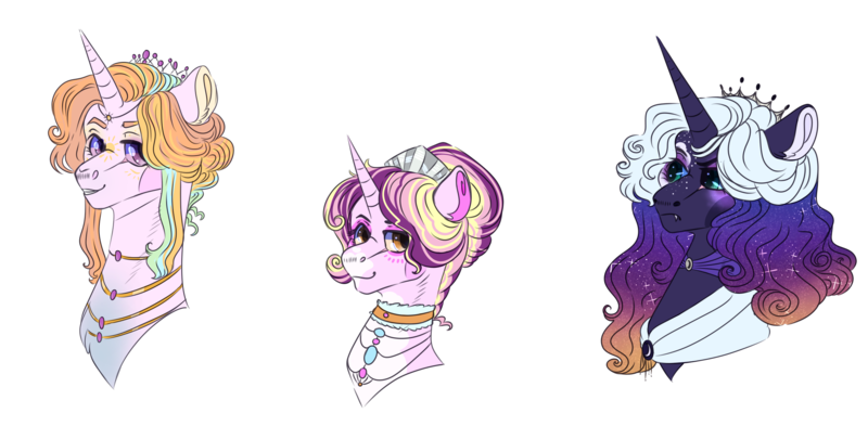 Size: 2508x1233 | Tagged: alicorn, artist:kiwigoat-art, derpibooru import, princess cadance, princess celestia, princess luna, redesign, safe, simple background, solo, transparent background