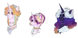 Size: 2508x1233 | Tagged: alicorn, artist:kiwigoat-art, derpibooru import, princess cadance, princess celestia, princess luna, redesign, safe, simple background, solo, transparent background