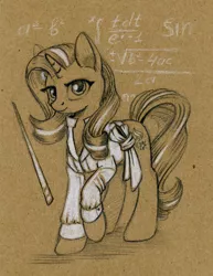 Size: 700x909 | Tagged: safe, artist:maytee, derpibooru import, starlight glimmer, pony, unicorn, clothes, integral, math, pointer, quadratic formula, solo, traditional art