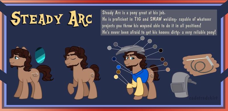 Size: 1280x626 | Tagged: safe, artist:cadetredshirt, derpibooru import, oc, oc:steady arc, earth pony, pony, reference sheet, solo