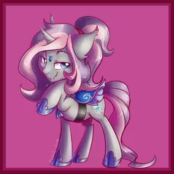 Size: 1300x1300 | Tagged: safe, artist:bluekazenate, derpibooru import, oc, oc:victoria vanity, bat pony, bat pony unicorn, hybrid, unicorn, horn, jewelry, saddle, smiling, tack