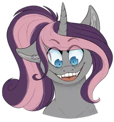 Size: 800x853 | Tagged: safe, artist:skjolty, derpibooru import, oc, oc:victoria vanity, unofficial characters only, unicorn, creepy, simple background, slasher smile, solo, transparent background