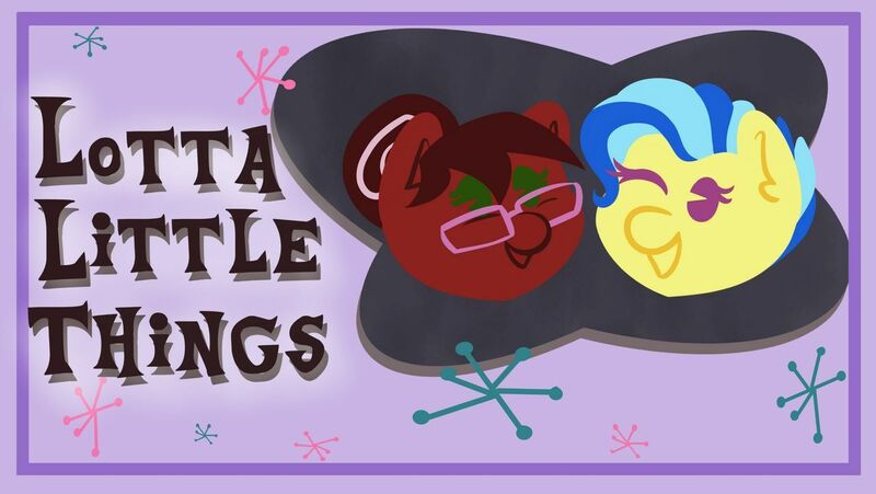 Size: 1280x721 | Tagged: safe, artist:cadetredshirt, derpibooru import, oc, oc:cadetpone, oc:koa, earth pony, pony, chibi, digital art, glasses, hair bun, one eye closed, smiling, thumbnail, two toned mane, wink