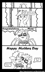 Size: 1208x1940 | Tagged: safe, artist:khaotixdreamfd, derpibooru import, oc, bat pony, pony, unicorn, female, flower, glasses, mother and child, mother and daughter