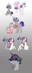 Size: 818x1843 | Tagged: safe, artist:polymercorgi, derpibooru import, princess flurry heart, oc, oc:heartthrob, pegasus, pony, unicorn, colt, female, filly, male, offspring, older, parent:princess cadance, parent:shining armor, parents:shiningcadance, stallion