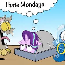 Size: 225x225 | Tagged: safe, artist:tarajenkins, derpibooru import, edit, discord, starlight glimmer, trixie, draconequus, pony, unicorn, female, garfield, i hate mondays, inconvenient discord, inconvenient trixie, mare, nermal, odie, picture for breezies, thought bubble