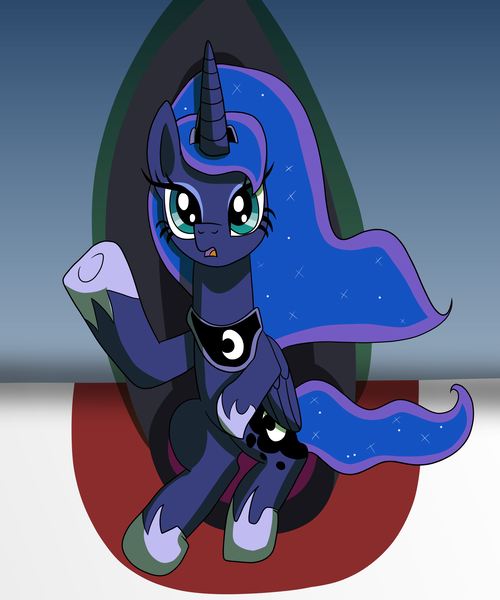 Size: 1708x2048 | Tagged: safe, artist:platinumdrop, derpibooru import, princess luna, alicorn, pony, female, mare, open mouth, sitting, solo, throne