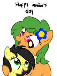 Size: 1200x1600 | Tagged: safe, artist:toyminator900, derpibooru import, oc, oc:rancheree, oc:uppercute, unofficial characters only, earth pony, pony, duo, flower, flower in hair, freckles, glasses, mother's day, open mouth, simple background, transparent background