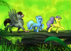 Size: 1800x1291 | Tagged: safe, artist:ali-selle, derpibooru import, oc, oc:glace, oc:luxor, oc:tulipan, classical hippogriff, hippogriff, unicorn, commission, cute, friendship, hakuna matata, luxorian trio, parody, scene parody, the lion king