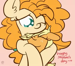 Size: 1920x1686 | Tagged: safe, artist:kimjoman, derpibooru import, applejack, pear butter, earth pony, pony, colored pupils, cute, duo, ear fluff, eyes closed, female, filly, filly applejack, floppy ears, hug, jackabetes, mare, mother and child, mother and daughter, mother's day, one eye closed, pearabetes, pink background, simple background, younger