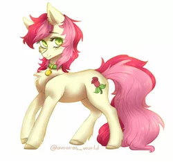 Size: 1600x1500 | Tagged: safe, artist:avroras_world, derpibooru import, roseluck, earth pony, pony, cheek fluff, chest fluff, collar, colored hooves, cute, cuteluck, ear fluff, female, fluffy, leg fluff, mare, pet tag, pony pet, rosepet, simple background, solo, white background