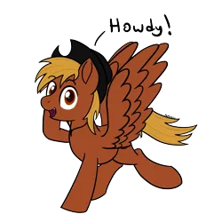 Size: 2000x2000 | Tagged: safe, artist:memeancholy, derpibooru import, oc, oc:calamity, unofficial characters only, pegasus, pony, fallout equestria, dashite, desperado hat, happy, howdy, male, simple background, stallion, transparent background