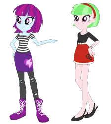Size: 508x565 | Tagged: safe, artist:berrypunchrules, derpibooru import, drama letter, mystery mint, watermelody, equestria girls, duo, duo female, female, redesign, simple background, transparent background